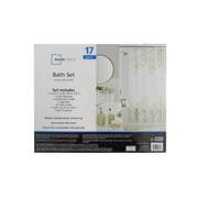 Mainstays 17-Piece Floral Polyester/Ceramic Shower Curtain & Bathroom Accessory Set, Green & White