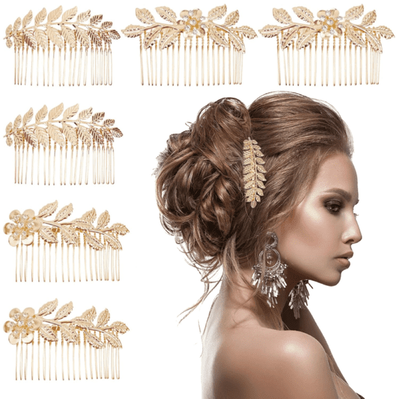 6 Pieces Wedding Hair Comb Hair Pins Set,Rhinestone Bridal Side Combs U-shaped Flower Hair Clips for Brides Women Girls