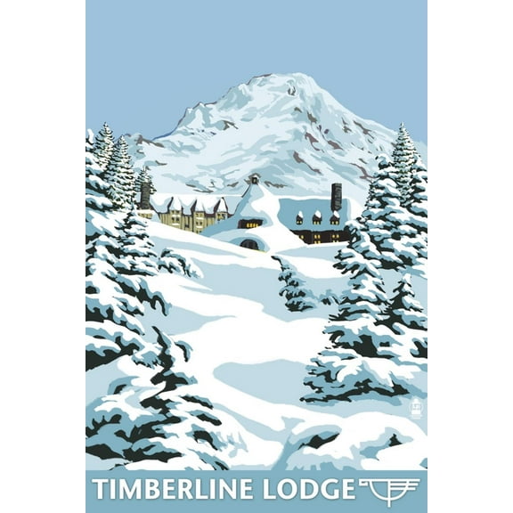 Art.com Timberline Lodge - Winter - Mt. Hood, Oregon, c.2009 Art Print by Lantern Press, 12" x 18"