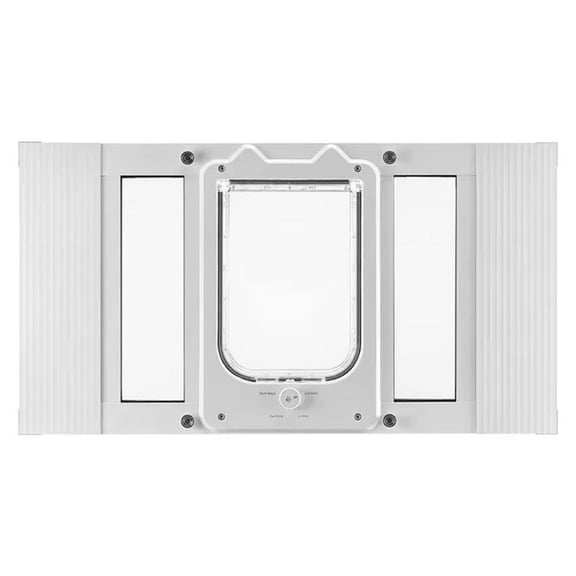 Cat Door for Window, Adjustable to Fit Window Width, Secure Lock Modes, Aluminum Frame and High-Transparency Glass, Magnetic Closure, Weatherproof Quick-Fit Pet Door, White