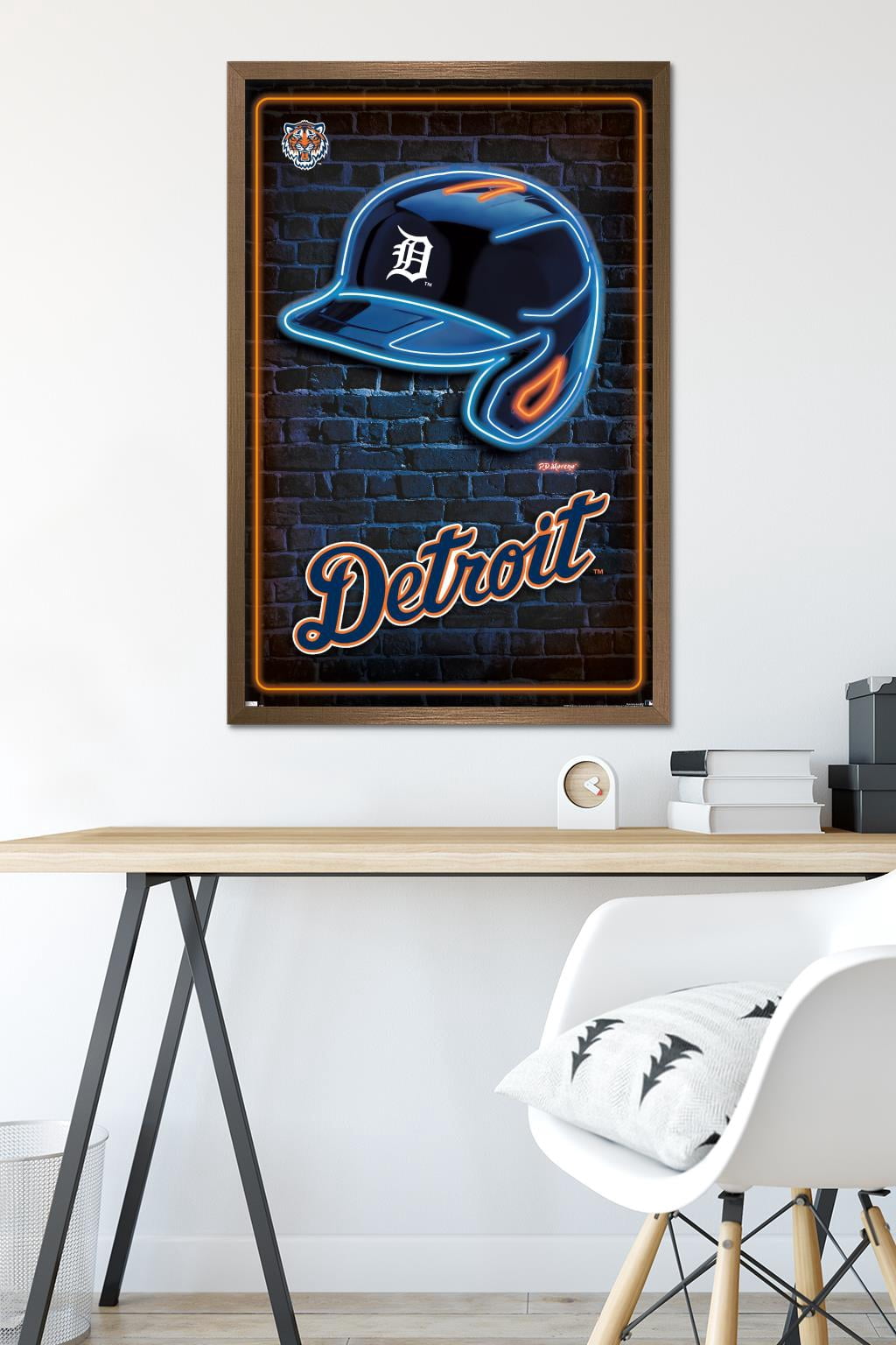 MLB Detroit Tigers - Neon Helmet 23 Wall Poster, 22.375" x 34" Framed