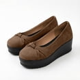 thumbnail image 6 of CYMMPU Women's Ruched Bow Platform Wedge Pumps, Closed Toe Slip On Wedge Shoes, Comfort Footwear for Party, Concert and Daily Casual Wear Brown 42, 6 of 7