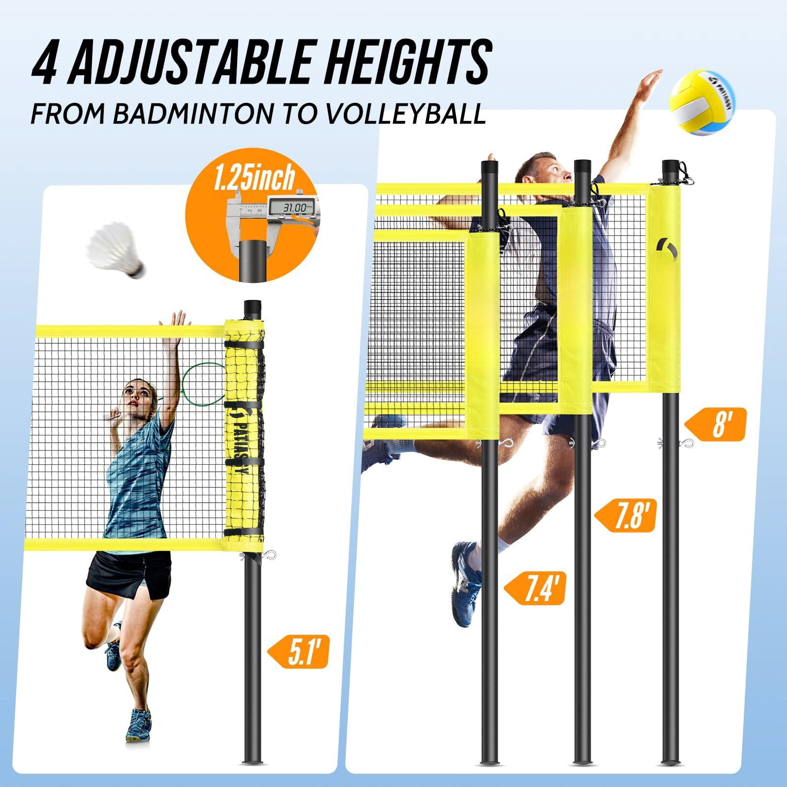 Volleyball Badminton Net Set Combo For Backyard Beach  2-in-1 Adjustable With 4 Heights (5.1-8ft) & 3 Widths (20-32ft) 4 Aluminum Rackets Goose Shuttlecocks Carrying Bag