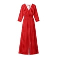 thumbnail image 6 of PBFRDSJ 2026 Women's Vintage Wide Leg Jumpsuit Wrap V Neck 3/4 Sleeve Pleated Jumpsuit High Waist Wide Leg Long Pants Sizes S-2XL, 6 of 6