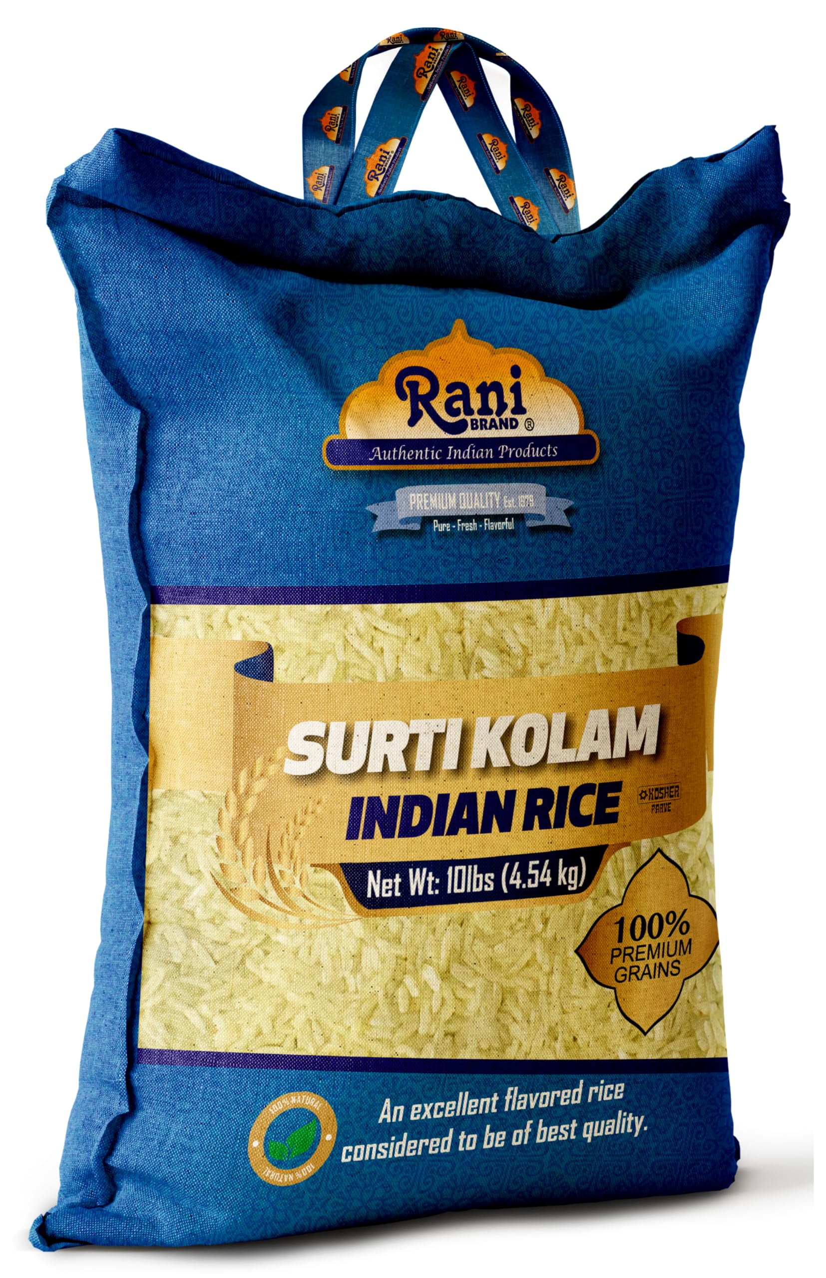 Rani Surti Kolam Indian Rice 160oz (10lbs) 4.54kg Cloth Bag ~ All Natural | Gluten Friendly | Vegan | Kosher | Export Quality | Indian Origin