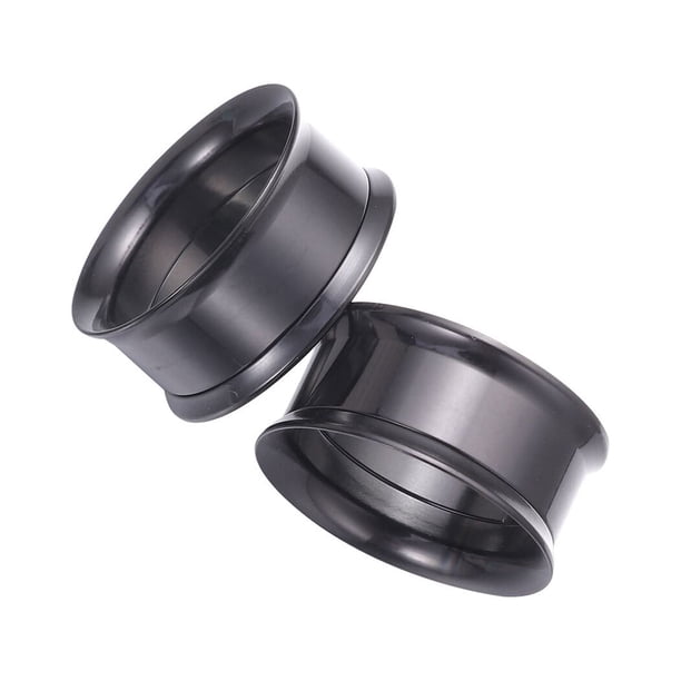 2 piezas de acero inoxidable, túneles de oreja, tapones, camillas de oreja, expansores, túneles de carne de doble acampanado, joyería piercing de oreja (negro, 20 mm)