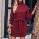 thumbnail image 2 of Vestido tipo túnica de punto con cuello alto para mujer, vestido tipo suéter con lazo, 2 of 7
