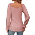 thumbnail image 5 of Hibeli Women Drawstring V Neck Ruffle Long Sleeve Tunic Jacquard Solid Color Top, 5 of 7