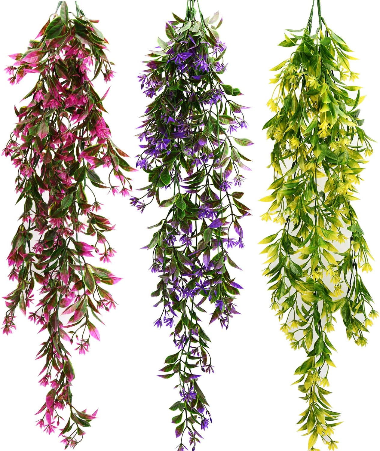 Viworld 3 Colors Artificial Hanging Tangerine Fern Bush, UV Resistant