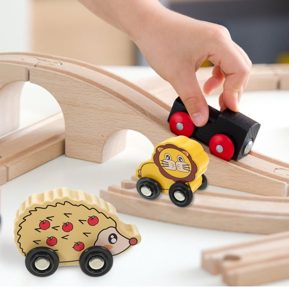 ELAYARD 6-Piece Wooden Train Car Set with Colorful Animal Designs, and Assorted Colors for Kids