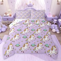 Castle Fairy Cartoon Unicorn Queen Comforter Set,Cosmos Planet Bedding Comforter Set