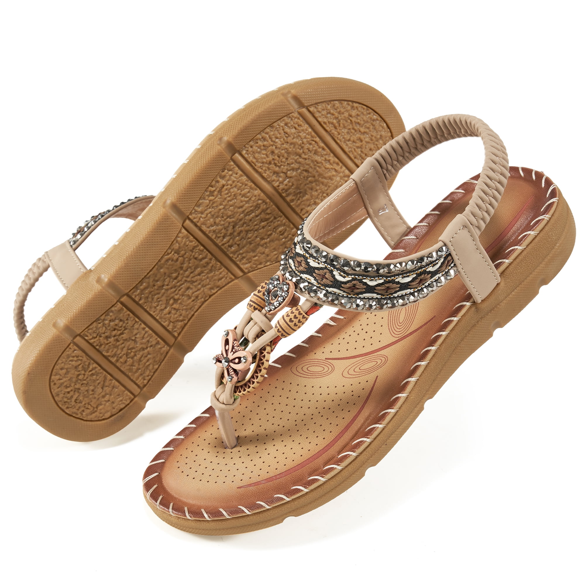 Sandals for Women Flats Shoes with Elastic Ankle Strap Comfortable