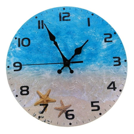 Supvox Large Outdoor Sea Theme Wooden Wall Clock Silent Mute Beach Style Home Decor