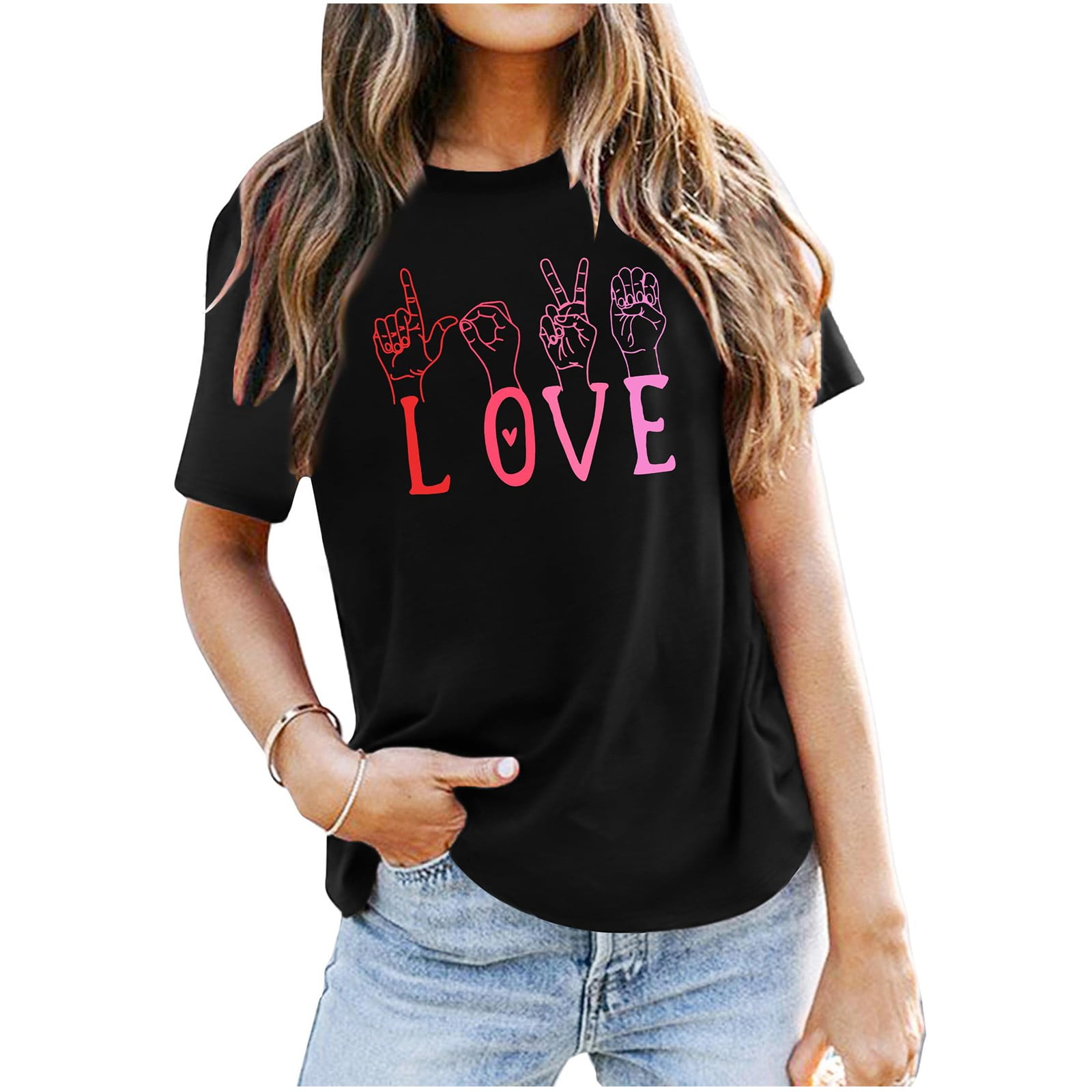Active Tops Women Casual Everyday Womens T Shirt with Regular Fit Printed Top Soft Breathable Comfort Blouse for Daily Wear and Black XXL