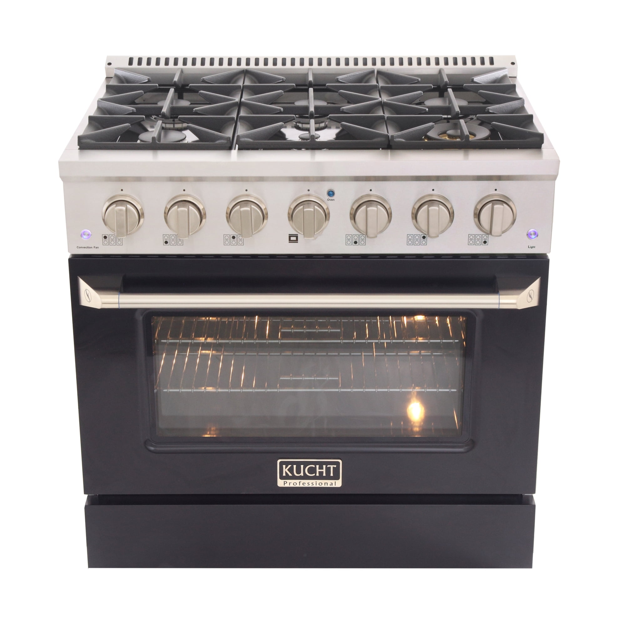 36 in. 5.2 cu. ft Dual Fuel Range for Propane Gas Sealed Burners in Black.
