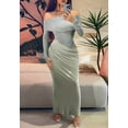 thumbnail image 2 of Vestido NRTHYE de malla con hombros descubiertos y manga larga, maxi fruncido para mujer, 2 of 7