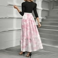 thumbnail image 4 of WTOBBY Women's Fashion Floral Pattern Belted Round Neck 3/4 Sleeve Midi Dress, Elegant Spliced Tunic Style Casual Wear for Summer Evening Events,Pink L, 4 of 4