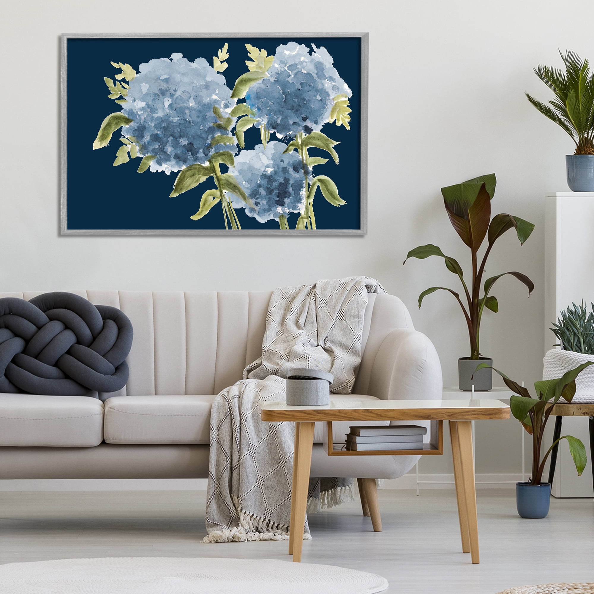 Stupell Industries Blue Hydrangeas on Indigo Gray Framed Giclee Art, design by Janice Gaynor