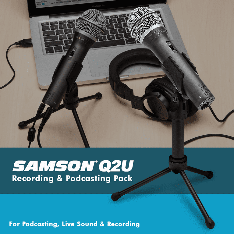 Samson Q2U Handheld Dynamic XLR/USB Microphone Bundle with Boom Arm, Shock  Mount, and Pop Filter (4 Items)