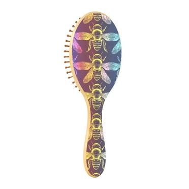 JSTEL Bee Rainbow Color Hair Brush for Women Men Natural Wood Detangler Brushes for All Hair Types Hairbrush for Wet & Dry