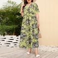 thumbnail image 2 of Jinhomg Vacation Dresses for Women Elegant Floral Print Boho Dress Plus Size Casual Short Sleeve Wrap V-Neck Midi Dresses Flowy Swing Aline Dress Winter Saving Yellow XXXL, 2 of 7