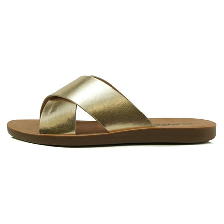 Soda Shoes Women Sandals Crisscross Band Strap Casual Slides REFLECT-S Gold 8.5