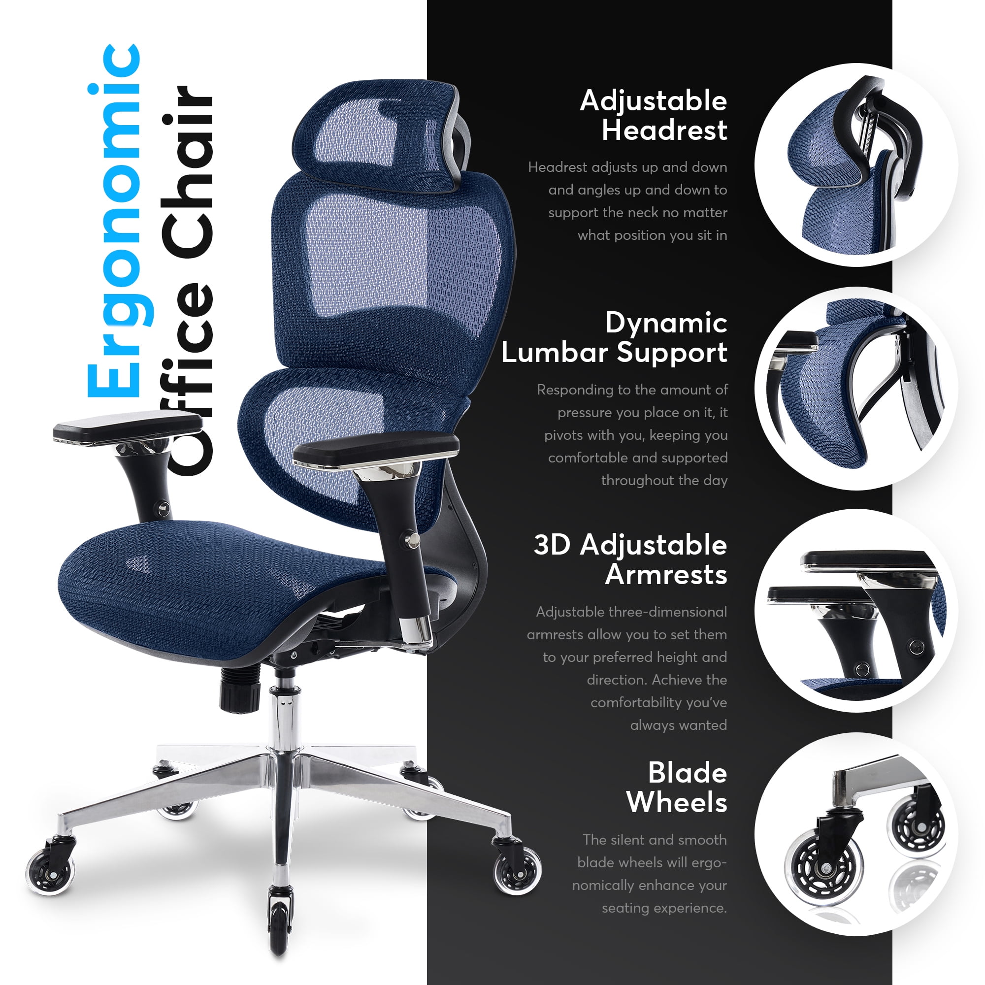 Oline ErgoPro Ergonomic Office Chair Rolling Desk Chair with 4D