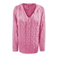 thumbnail image 2 of Pink Fashion Solid Solid Color Hooded Neck Big & Tall Women's Pullover Sweater, Women Fashion Loose Large Size Solid Color Hood Long Sleeves Sweater Tops, 2 of 5