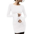 thumbnail image 3 of Robe Courte Décontractée à Manches Longues pour Femme, Col Ras du Cou, Moulante Extensible, Fête/Boîte de Nuit, Crème Blanc, P, 3 of 10