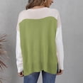 thumbnail image 4 of XPMWRP Women's Casual Round Neck Color Block Fashion Sweater Side Split Hem Long Sleeve Loose Ribbed Blouse Tunic Tops Knit Sweater Green M, 4 of 7