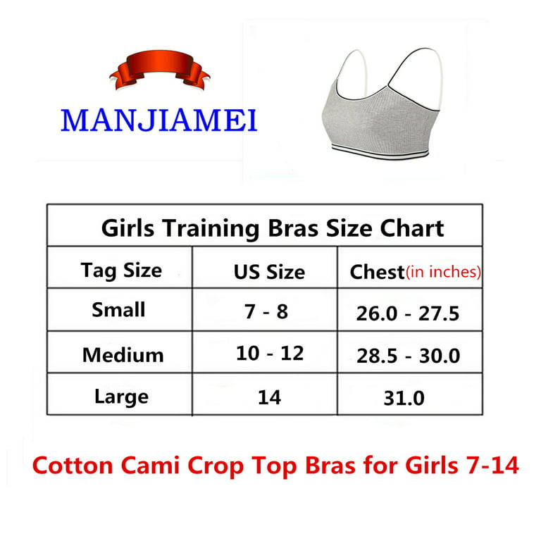 MANJIAMEI 8 Pack Girls Cotton Cami Crop Traning Bras Starter Bras Sports  Bras for Girls 10-12