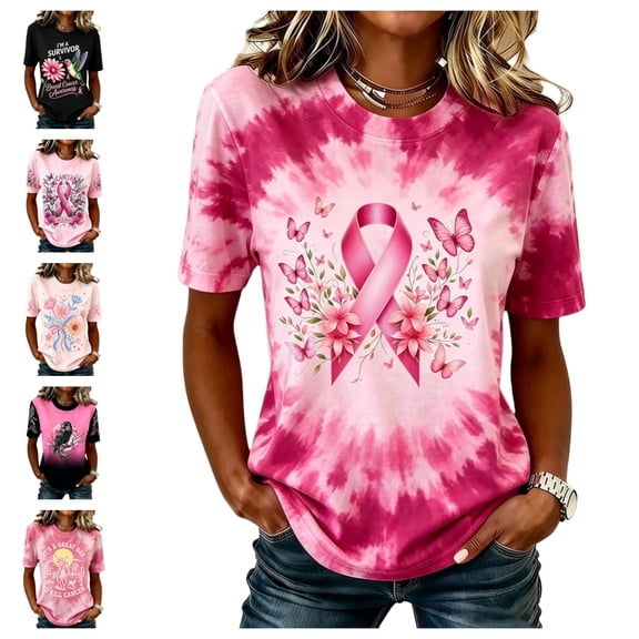 Urbanix Breast Cancer Awareness Shirts for Women In Octobe We Wear Pink Ribbon Graphic Survivor T-Shirt Trendy Lightweight Short Sleeve Crew Neck Tops Hot Pink S