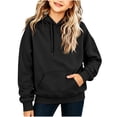 thumbnail image 2 of Girls Solid Color Hoodie, Drawstring Pocket Soft Loose Pullover, Long Sleeve Casual Top For Kids Black 11-12Years, 2 of 8