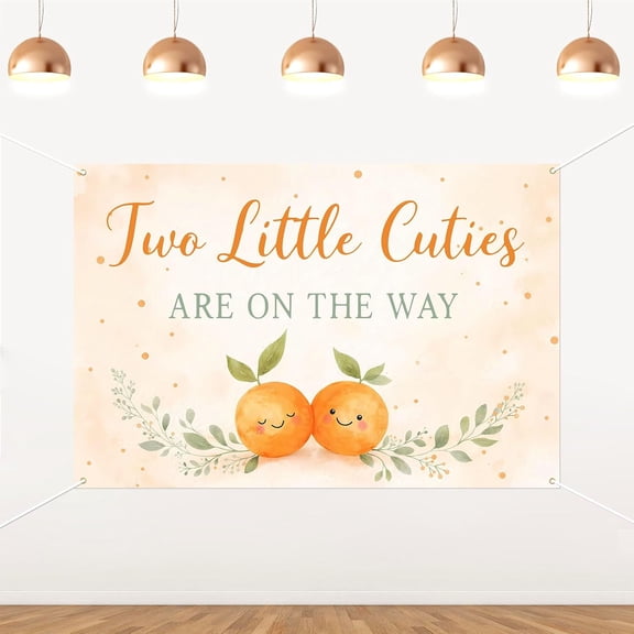 6x4FT Two Little Cuties Baby Shower Backdrop Two Little Cuties are on The Way Background Cute Orange Twins Fruit Gender Reveal Party Decorations Banner Supplies Photo Booth Props