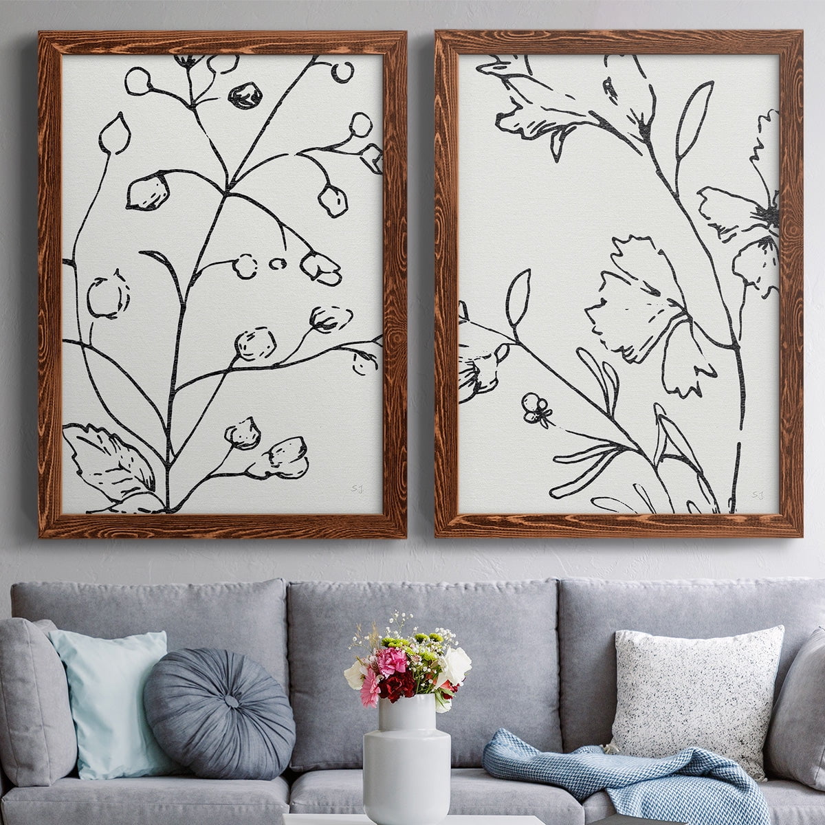 Botanical Sketch I - Premium Framed Canvas 2 Piece Set - Ready to Hang