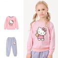 thumbnail image 2 of Hello Kitty 2/Uds niñas otoño algodón cálido moda dibujos animados niños suéter camisa de fondo cuello redondo top + conjunto de pantalones casuales, 2 of 5