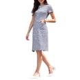 thumbnail image 4 of INSPIRE CHIC Women's Tweed Dress Short Sleeve Crew Neck Pearl Decor Cocktail Wedding Sheath Dresses S Blue White, 4 of 5
