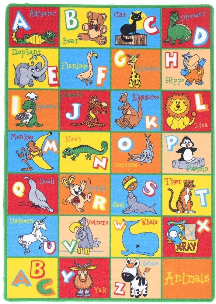HR-Kids Rugs for Playroom Bedroom 3x5 Boys Girls Childrens Room Dcor Fun ABC Alphabet Animals Interactive Gift for HR-Kids Boys Girls Educational Learning Mat Carpet for Nursery School Playroom