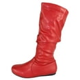 thumbnail image 2 of Forever Women Flat Heel Slouchy Mid-Calf Basic Light Weight Boots Side Zipper SELENA-24 Hot Red PU 8, 2 of 3