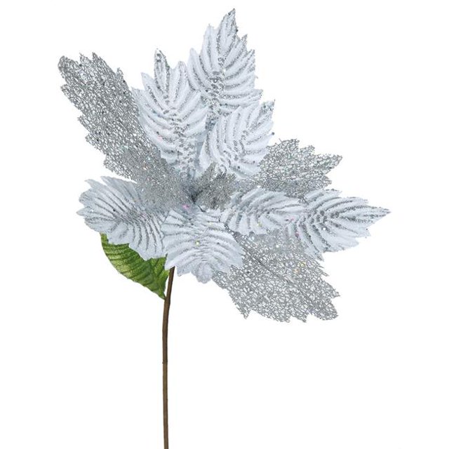 Vickerman QG162107 Fleur de Poinsettia Argentée, 22 & 15 Po.