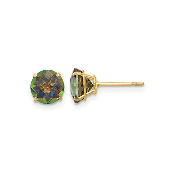 6mm Mystic Fire Topaz Solitaire Earrings in 14K Yellow Gold