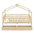 thumbnail image 5 of Twin House Bed with 2 Storage Drawers, Twin Bed Frame with Rails and Roof, Tent Bed, Wooden Twin Daybed, Twin Montessori Bed for Teens Girls & Boys, No Box Spring Needed (Natural), 5 of 9