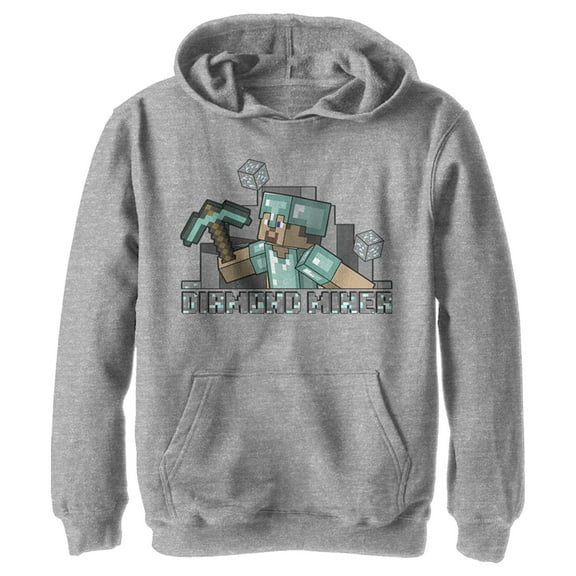 Boy's Minecraft Diamond Miner Pull Over Hoodie Athletic Heather Small