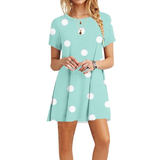 Mefallenssiah Mode Femmes Robes d'Été Casual Cou à Manches Courtes Robe d'Impression