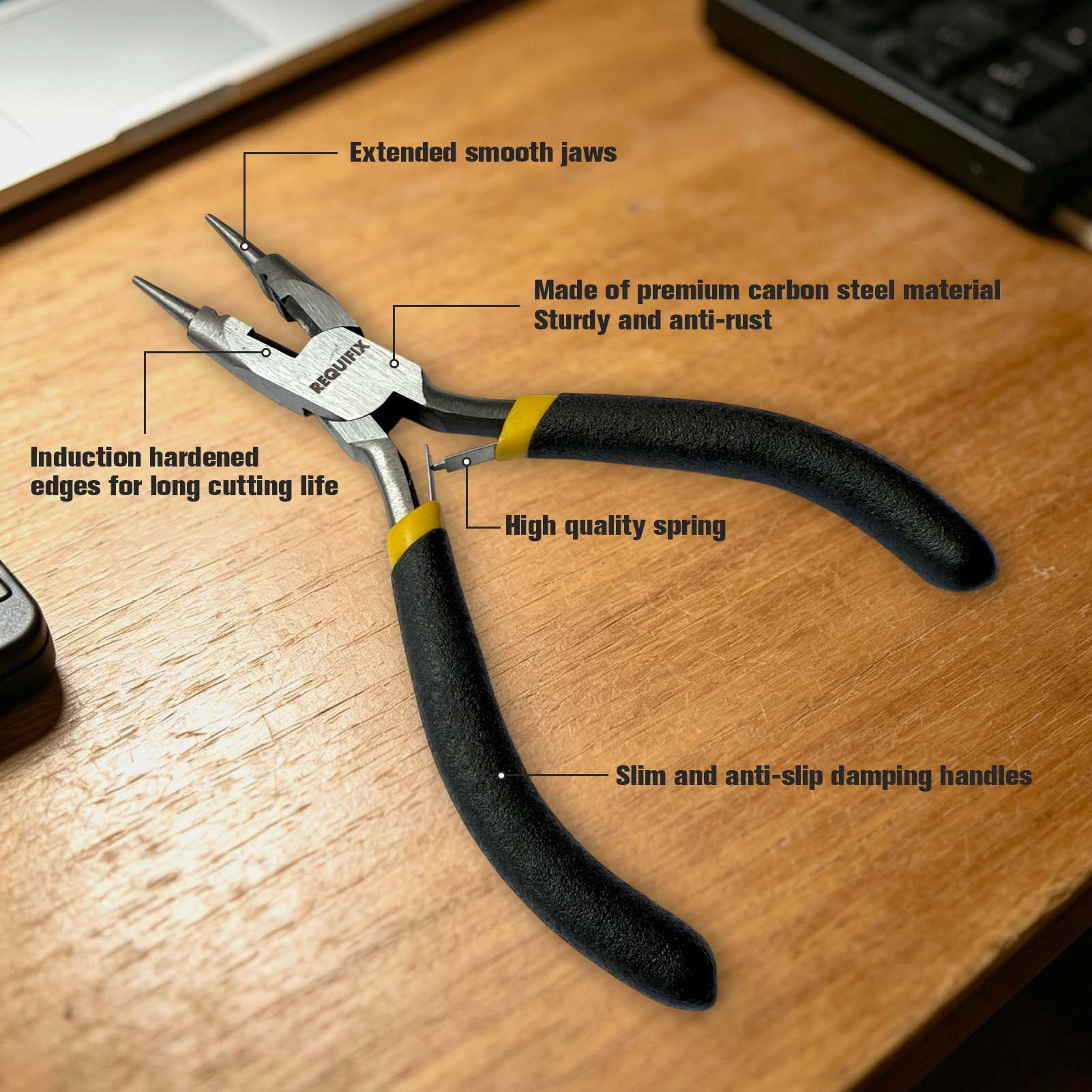 REQUIFIX Mini Round Nose & Side Cutter Tools for Jewelry Making, Beading, Wire Wrapping, Loops & Cutting, Ergonomic Non-Slip Vinyl-Dipped Handle