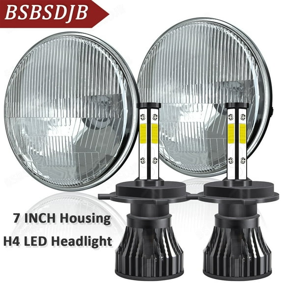 For Ford Mustang 1965-1973 Pair 7" Round LED Headlight High Low Beam H4 Bulbs