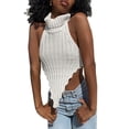 thumbnail image 1 of Blusa de punto con cuello alto y espalda descubierta, cuello alto, espalda abierta, dobladillo irregular, cuello alto, 1 of 5