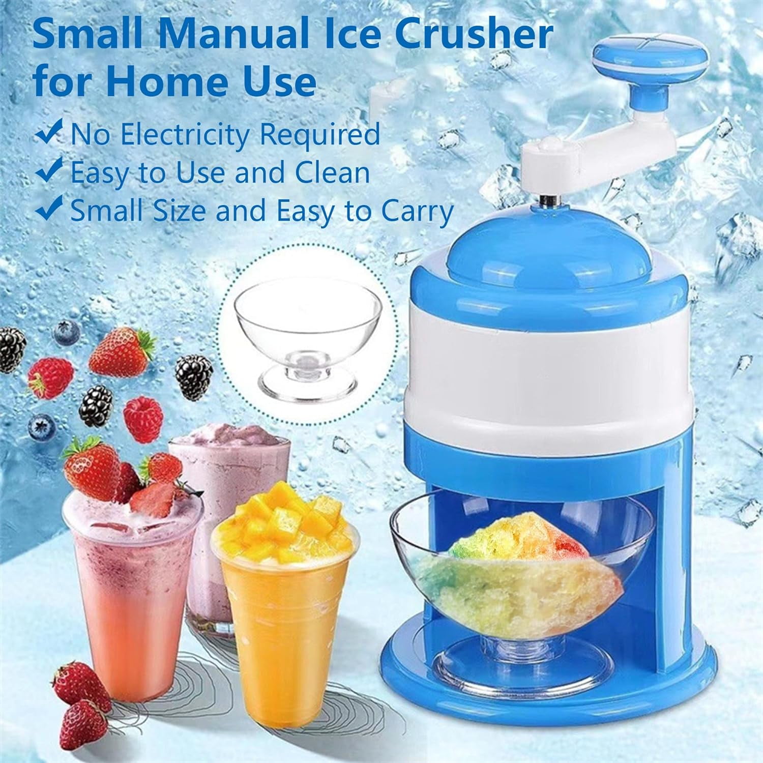 Manual Shaved Ice Machine : Portable Ice Shaver Machine for Making Smoothies and Cold Drinks,Mini Ice Crushers for Home Use,Ice Shaver for Outdoor Picnics Camping Use