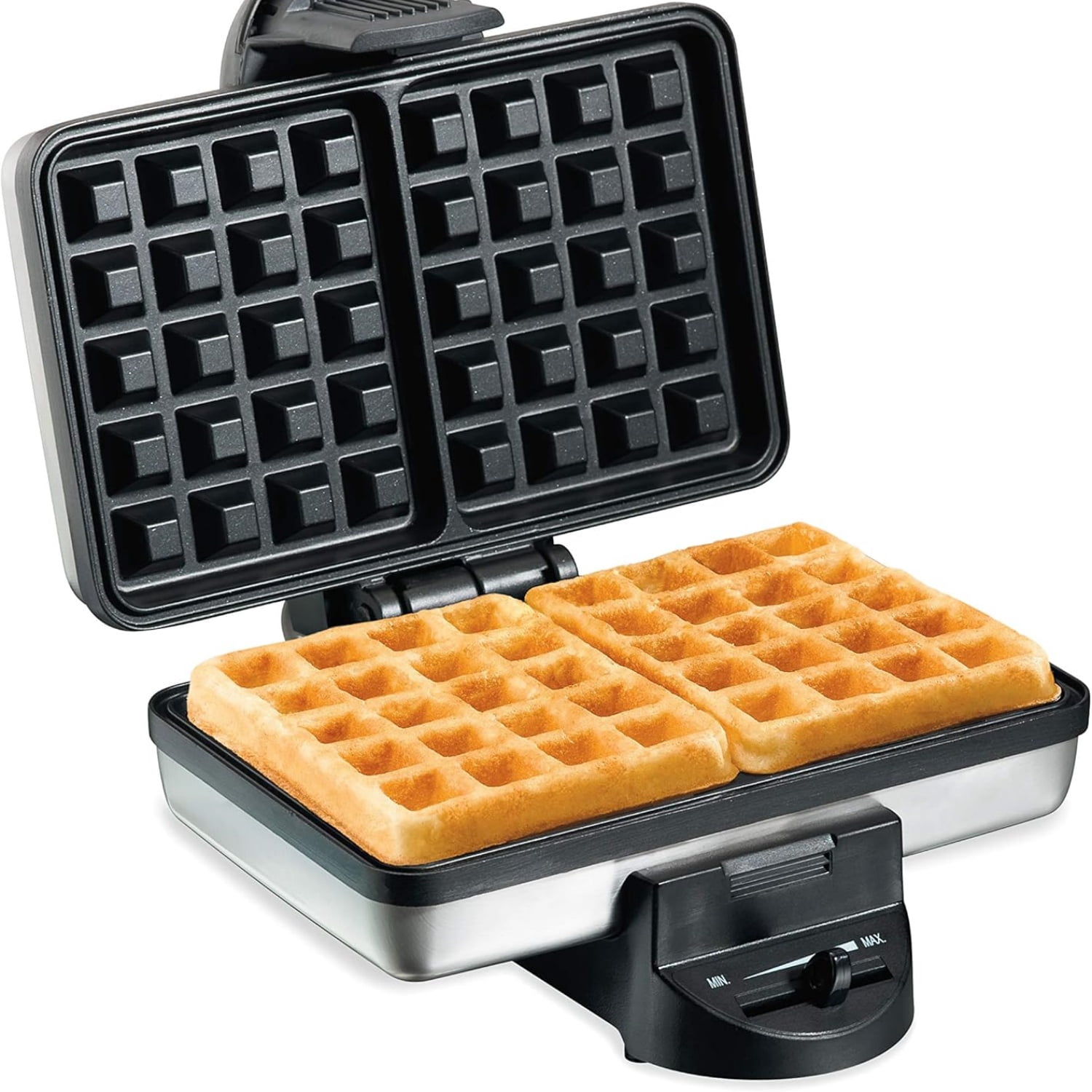 Mini Waffle Maker with Shade Control, Makes 2 at Once, Compact, Stainless Steel
