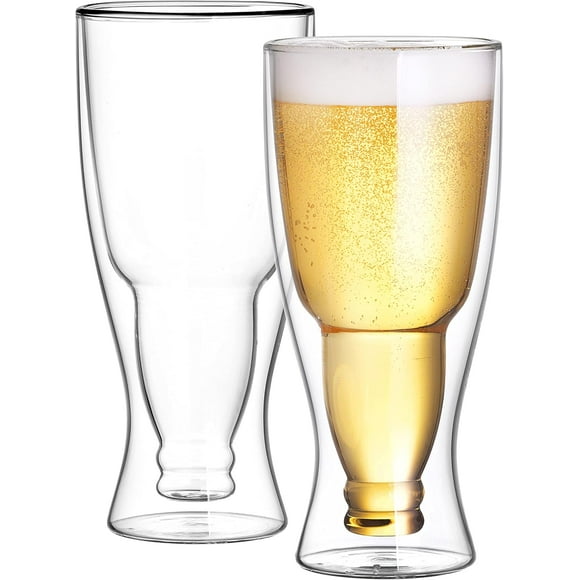 Beer Glasses 13.5OZ/400ML,Double Wall Insulated Upside Down Glass,Set of 2,Beer Glassware